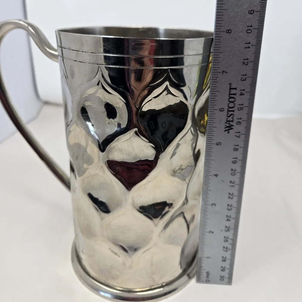 Tahari Home Solid Brass Silver Color Pitcher Vase Handle & Spout Indentations